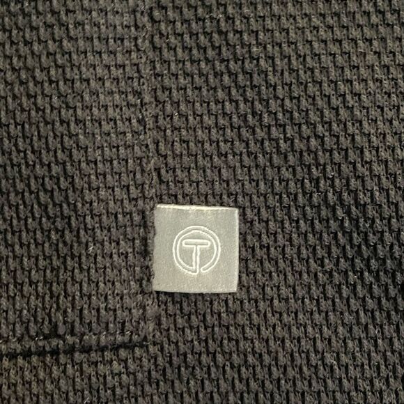 Talbots Black Waffle Knit Tunic Top Striped Button Cuffs Kanga Pocket M - Picture 7 of 8